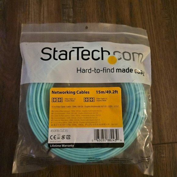 StarTech.com 15m OM4 LC to LC Multimode Duplex Fiber Optic Cable - Aqua - Picture 1 of 2